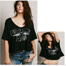 Hot Sale New Design Mulheres Tops Ladies Cotton Black T-Shirt